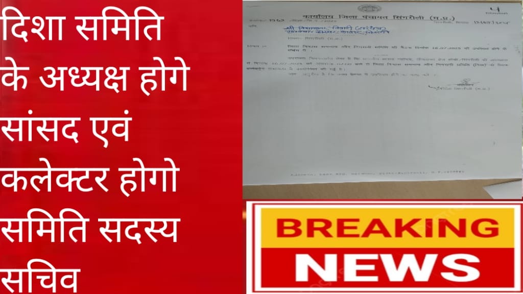 भारत सरकार द्वारा दिशा समिति का किया गया गठन, दिशा समिति के अध्यक्ष होगे सांसद कलेक्टर होगो समिति सदस्य सचिव